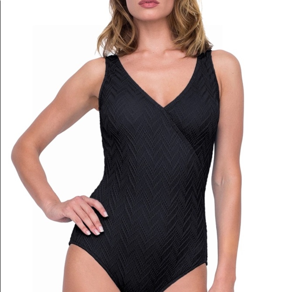 Gottex Jazz Black Textured Mock Surplice Swimsuit